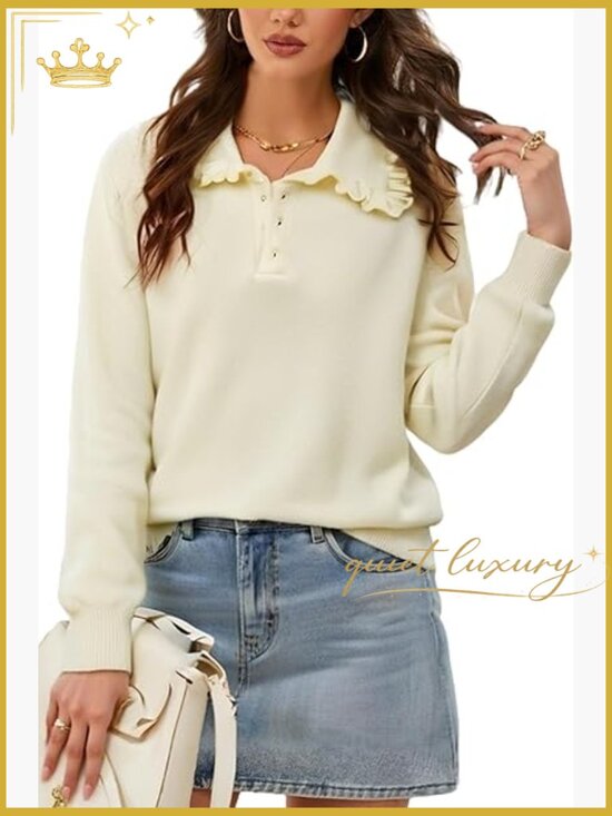 Sweaters - Peter Pan Collar Button Knit Pullover Top